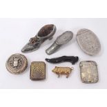 Group of assorted novelty vesta cases, snuff boxes and sundries