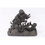 After Clodion 19th century French spelter figural group of a goat and putti