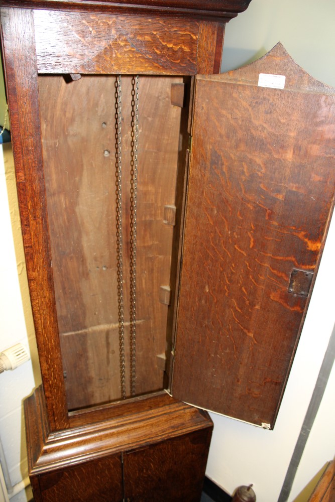 Early 19th Century 30 hour longcase clock, the painted arched dial depicting a hot air ballon, - Image 12 of 12