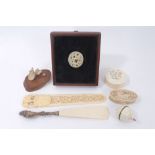 19th century carved Japanese okimono and other ivory