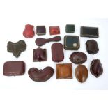 Collection of antique leather jewellery boxes to include boxes for pendants, earrings and brooches.