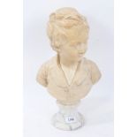 Antique plaster bust of a young boy