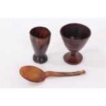 Two 18th century horn cups together with horn spoon