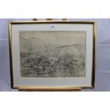 Albert Goodwin (1845-1932) pencil and charcoal on paper - Village in the Valley, initialled, in