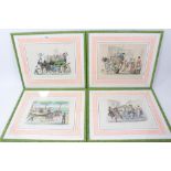 Decorative set of six 19th century Italian overpainted prints, depicting scenes of carnival, 24 x