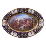 French Sevres style oval platter with battle scene