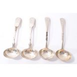 Two pairs Victorian silver Fiddle pattern cream ladles.