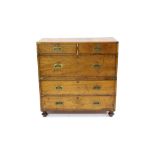 Good 19th century teak and brass bound campaign chest