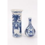 Early 20th century Chinese blue and white spillvase with figure decoration and similar bottle vase