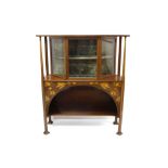 Fine quality Art Nouveau mahognay and marquetry display cabinet in the manner of Shapland & Petter