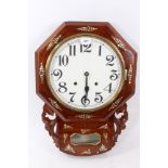 Victorian rosewood and mother of Pearl style inlaid drop dial wall clock