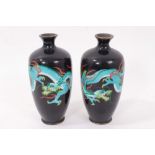 Pair of Japanese enamel baluster vases