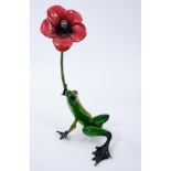 Tim Cotterill ‘Frogman’ enamelled bronze sculpture - Frog with lily, signed and numbered 668/2000,