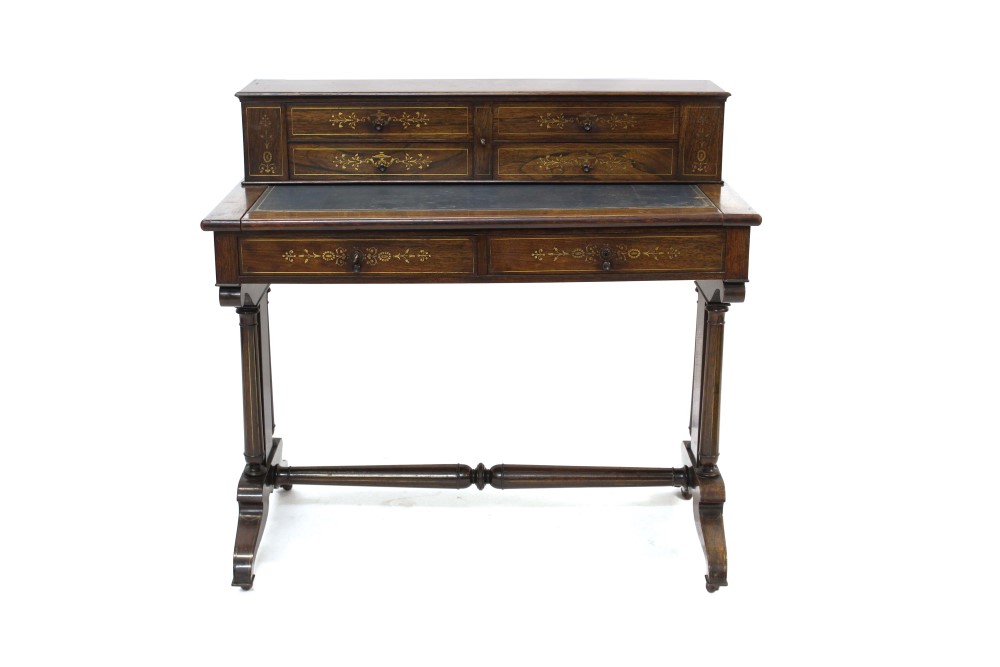 Good quality 19th century rosewood and brass inlaid writing table