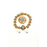 Victorian gold and turquoise bracelet with heart shape links and central cluster, together with a