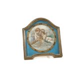 Swiss Desk / dressing table clock with hand painted scene depicting cherubs