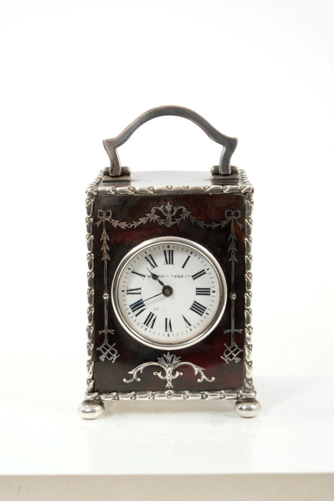 Mappin and Webb Tortoiseshell and silver piquet work carriage clock - Image 2 of 13