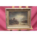 18th century Continental school oil on panel - a harbour by moonlight, in gilt frame, 27cm x 35cm
