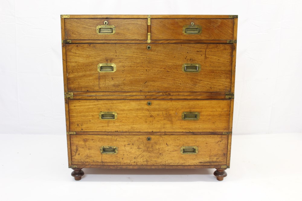 Good 19th century teak and brass bound campaign chest - Image 3 of 5