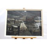John Carter chalk, charcoal and wash - Staithes IV, signed and dated 1962, label verso, in glazed