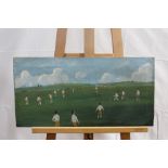 C. Burton late nineteenth century naive oil on canvas - The Cricket Match, signed, unframed