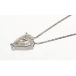 Fine diamond single stone pendant with a pear cut diamond weighing 3.04 carats accompanied by a