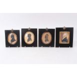 Three early 19th century silhouettes together with watercolour miniature portrait