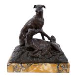 After Pierre-Jules Mene: bronze sculpture of greyhounds and pups