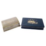 1950s blue leather cigarette box with gilt embossed picture of The Royal Yacht
