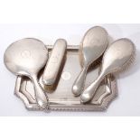 Silver dressing table set on tray