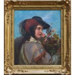 William Powell Frith - oil on canvas - Portrait of a young lady picking wild roses, signed lower