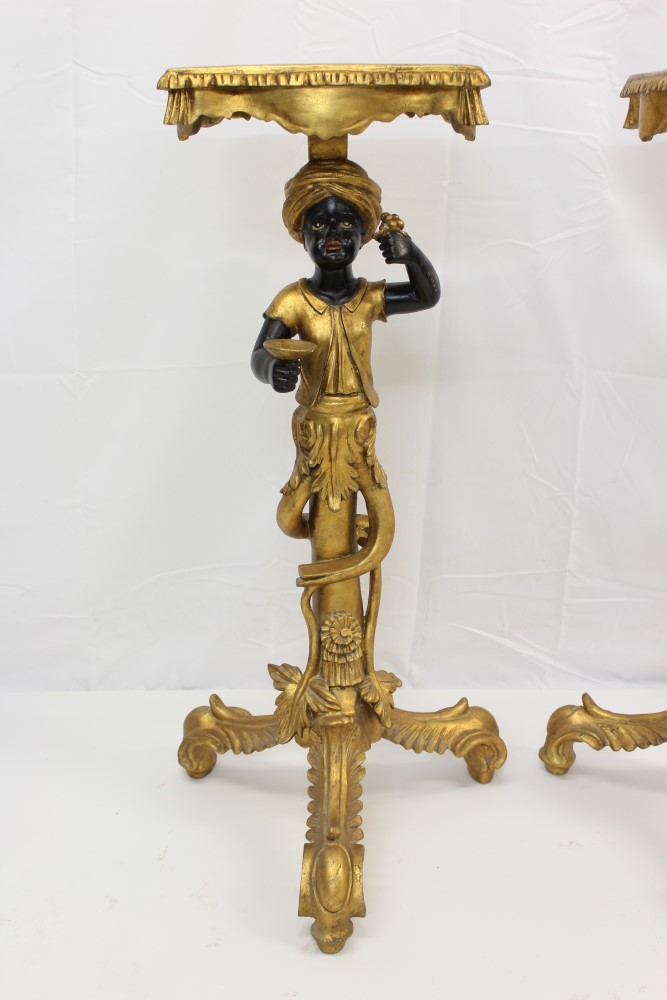Pair of 18th century Venetian style gilt and polychrome blackamoor torcheres - Image 2 of 13