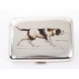 Early 20th century Continental silver cigarette case with fine enamelled image of a Pointer dog.