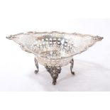 Large Edwardian silver bonbon dish, raised on four scroll feet