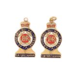 The Royal Yacht Britannia-two 1950s/60s gold (9ct) and enamel pendant fobs