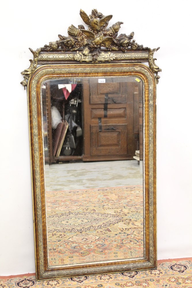 18th century style silvered pier mirror, the arched rectangular bevelled plate within moulded frame