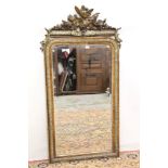 18th century style silvered pier mirror, the arched rectangular bevelled plate within moulded frame