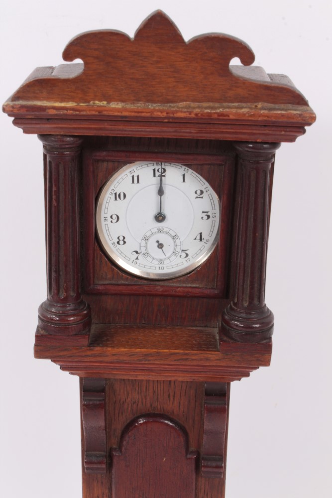 19th century oak pocket watch holder in the form of a miniature longcase clock - Image 2 of 7