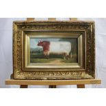 Continental school, 20th century, oil on board - a prize bull, in gilt frame, 14cm x 26cm