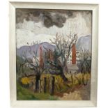 *Lucy Harwood (1893-1972) oil on canvas - Industrial Landscape Through The Trees, signed verso and