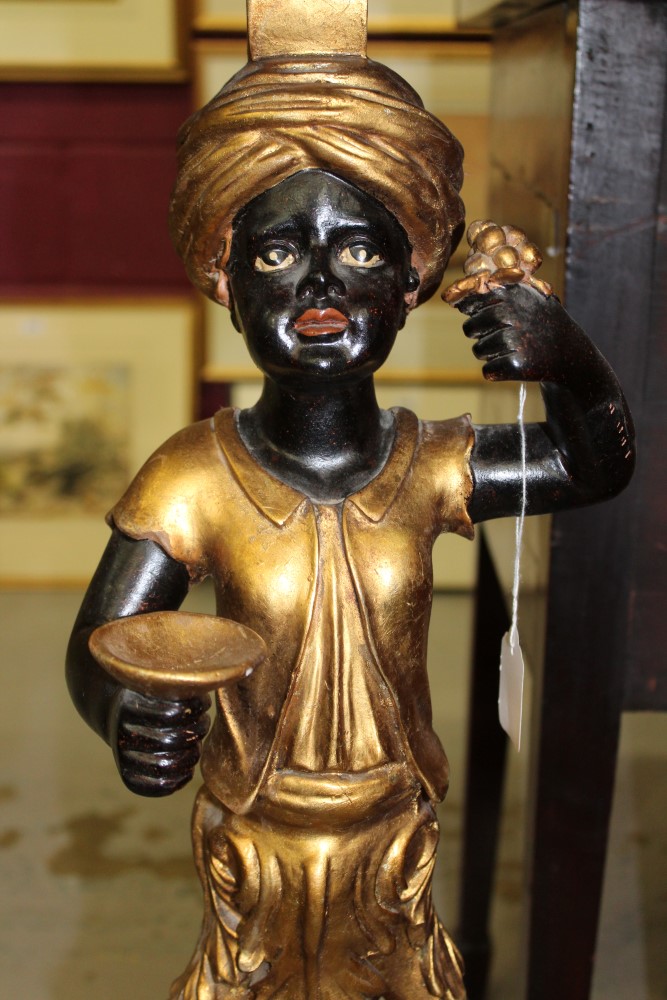 Pair of 18th century Venetian style gilt and polychrome blackamoor torcheres - Image 5 of 13