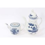 18th century Caughley blue and white coffee pot and cover, Rock Strata Island pattern, circa