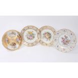 Pair early 19th century Continental porcelain dessert plates, finely painted with polychrome floral