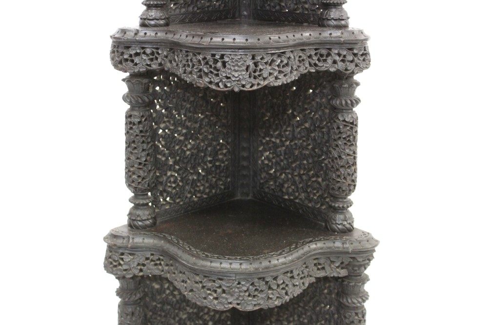 Ornate 19th century Ceylonese carved corner whatnot - Image 3 of 4