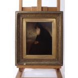 Howson Rutherford Foulger, late 19th century oil on board - a seated monk, in gilt frame, 24cm x