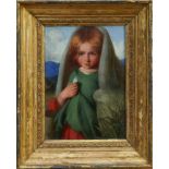 Attributed to Philip Morris - Pre-Raphaelite study of a girl with feather, monogrammed