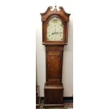 Pearce of Stratford longcase clock with arched painted dial, in oak and mahogany case, with