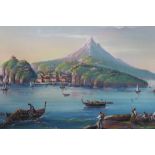 Late 19th/early 20th century Italian school oval gouache - an Italian Bay, titled Isola Di Procida,