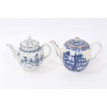 Late 18th Century Worcester Blue and White Teapot, decorated in underglaze blue with the Classical