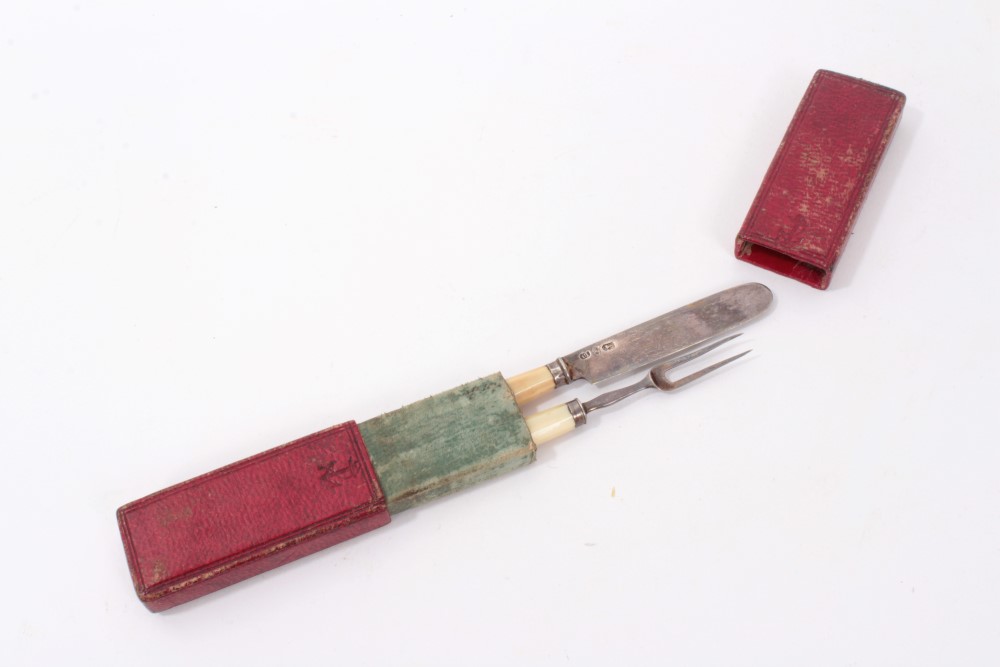 Georgian campaign set with knife and fork in original red case - Image 6 of 6